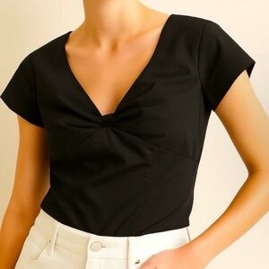 Madewell Black Twist-Front Seamed Top in Poplin Size 8